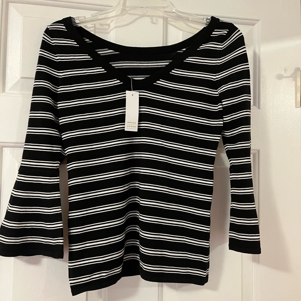 Reversible WHBM striped top with flared sleeves
